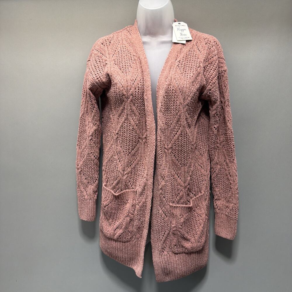 New Hippie Rose Sweater Womens XS Cardigan Open Mauve Boho Long Pockets L/S